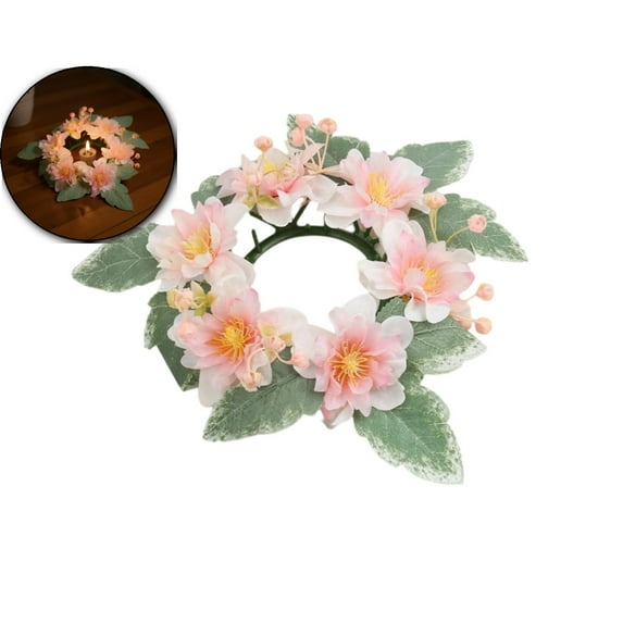 WNFJR Candle Rings Wreaths Artificial Floral Wreath with Green Leaves All Seasons Magnolia Wreath for Wedding Centerpieces Table Decoration