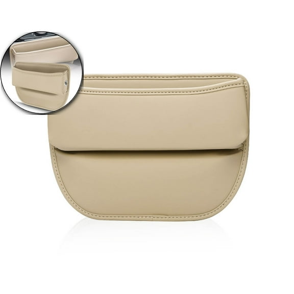 WNFJR Car Seat Gap Filler, Leather Auto Seat Gap Storage Organizer, Adjustable Car Front Seats Storage Box for Phones, Glasses, Keys, Universal Vehicle Accessories(Beige)