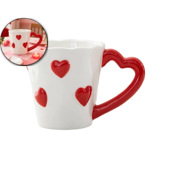 WNFJR Ceramic Coffee Mug, 3D Heart Embossed Tea Cups for Latte, Hot Tea, Cappuccino, Milk - Microwave & Dishwasher Safe Cup for Lover Mom Birthday Christmas Valentine\'s Day Gifts