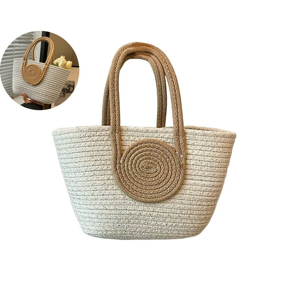 WNFJR Chic Woven Cotton Rope Handbag for Women - Vibrant Large Tote Shoulder Carryall Bag