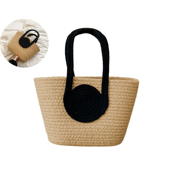 WNFJR Chic Woven Cotton Rope Handbag for Women - Vibrant Large Tote Shoulder Carryall Bag