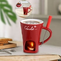 WNFJR Chocolate Fondue Mugs with Forks, Chocolate Fondue Mug, Chocolate Melting Mug, Ceramic Chocolate Melting Cup, Multi-Purpose Fondue Coffee Cup