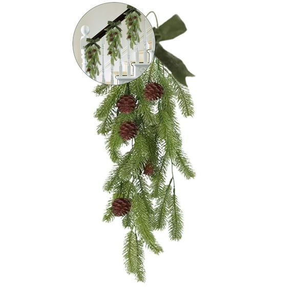 WNFJR Christmas Winter Rustic Pine Needles Swag with Pine Cones Velvet Bow Artificial Christmas Greenery Hanging Garland for Home Decor