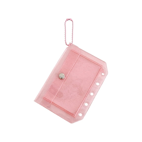 WNFJR Clear PVC Card Holders, M5 Binder with Snap Closure and Bead Chain, Doubles Card Slots for Easy Access, Perfect for Daily Outings and Travel, Ideal for Organizing ID, Passes, Pink