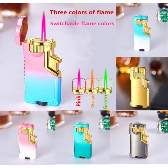 WNFJR Color-Changing 3-Flame Gas Lighter, Windproof Design, Large Gear Control, Recyclable, Elegant Gift Box Included