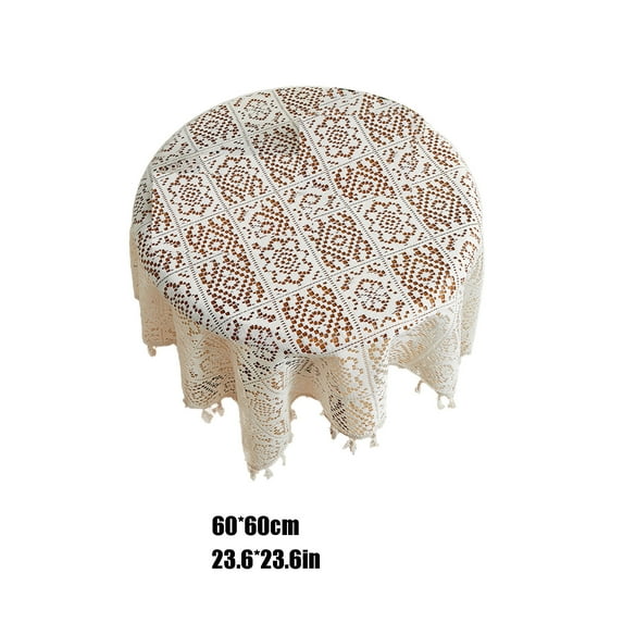 WNFJR Cotton Linen Tablecloth Vintage Handmade Crochet Tablecloth Decorative Lace Table Cloth Cover Square, 24x24 Inch