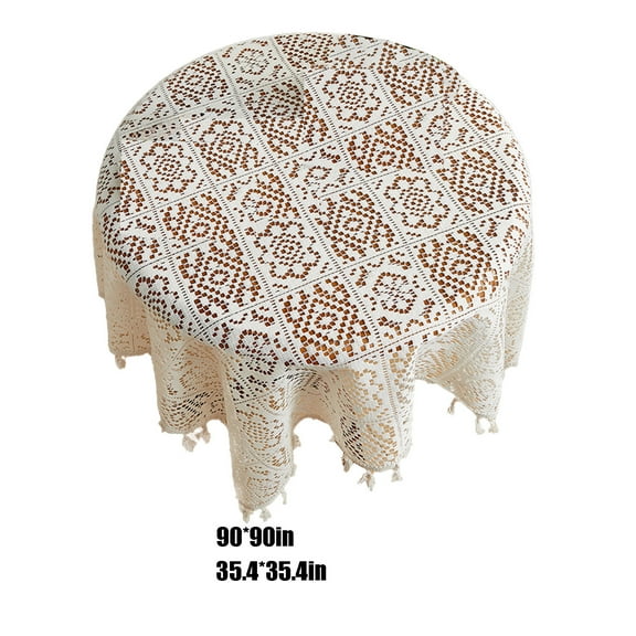 WNFJR Cotton Linen Tablecloth Vintage Handmade Crochet Tablecloth Decorative Lace Table Cloth Cover Square, 36x36 Inch