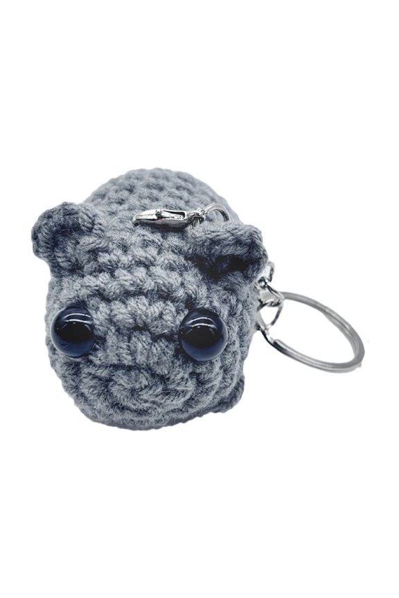 Cute Sad Hamster Keyring, Kawaii Sad Hamster Meme Plush Toy, Handmade Sad Hamster Crochet Doll Keychains with Bow