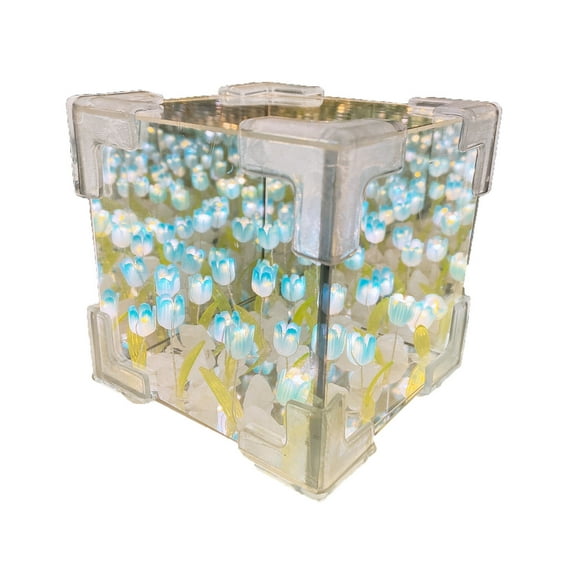 WNFJR DIY Tulip Cube Mirror Lamp, Flowers LED Decorative Lamp, 2 in 1 Mirror & Table Ornaments for Bedroom Livingroom Desktop Decor Birthday Gift