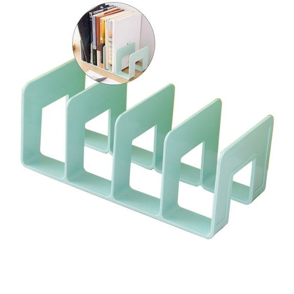 WNFJR Desk File Sorter Vertical Desktop File Folder Organizer 4 Section Plastic Book Holder Purse Handbag Mail Binder Organizer Magazine Rack Stand Bookshelf