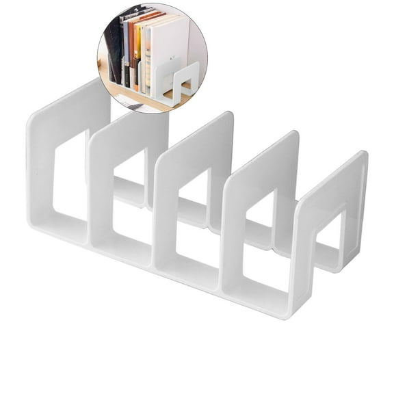 WNFJR Desk File Sorter Vertical Desktop File Folder Organizer 4 Section Plastic Book Holder Purse Handbag Mail Binder Organizer Magazine Rack Stand Bookshelf