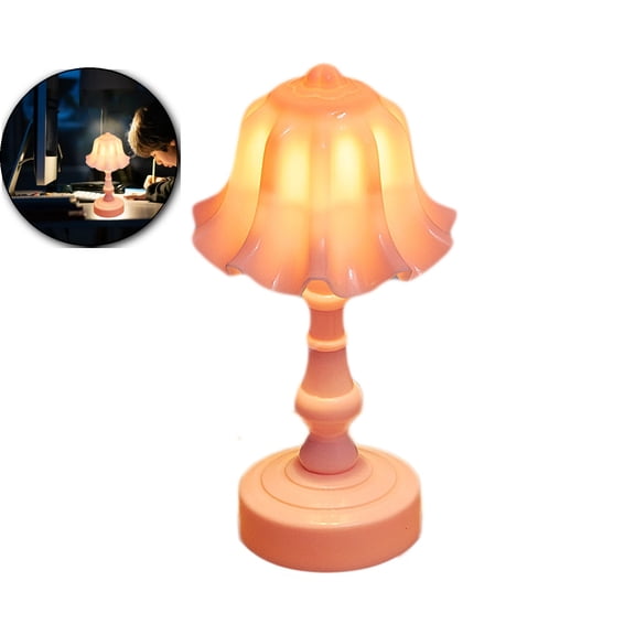 WNFJR Desk Lamp, Retro Bluebells Flower Style Small Table Night Lamp for Bedroom(Pink)