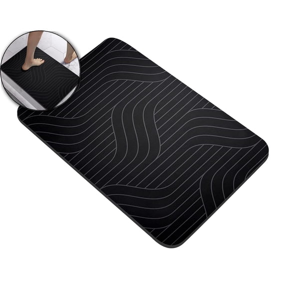 WNFJR Diatomite Stone Bath Mat 15.7"x11.8" Quick Dry Bathroom Mat Non-Slip Bathroom Diatomaceous Earth Bathroom Floor Mat Carpet(Black)