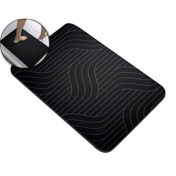WNFJR Diatomite Stone Bath Mat 15.7"x11.8" Quick Dry Bathroom Mat Non-Slip Bathroom Diatomaceous Earth Bathroom Floor Mat Carpet(Black)
