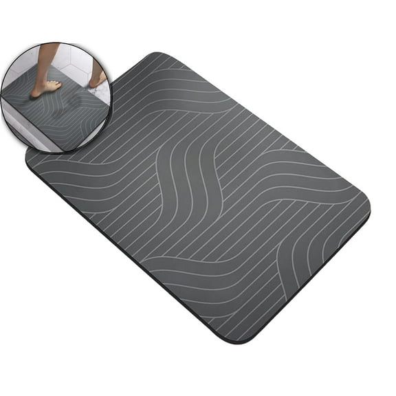 WNFJR Diatomite Stone Bath Mat 15.7"x11.8" Quick Dry Bathroom Mat Non-Slip Bathroom Diatomaceous Earth Bathroom Floor Mat Carpet(Gray)