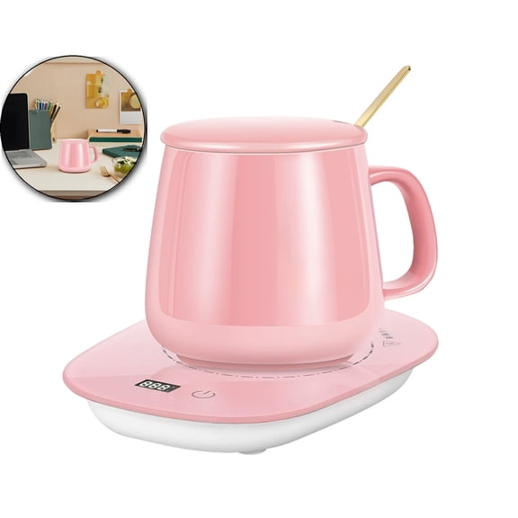 WNFJR Digital Display Constant Temperature Cup Warmer with Ceramic Cup & Lid | Three Gear Adjustable USB Heating Base for Office & Home Use