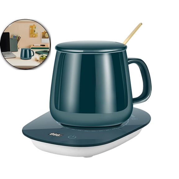 WNFJR Digital Display Constant Temperature Cup Warmer with Ceramic Cup & Lid | Three Gear Adjustable USB Heating Base for Office & Home Use