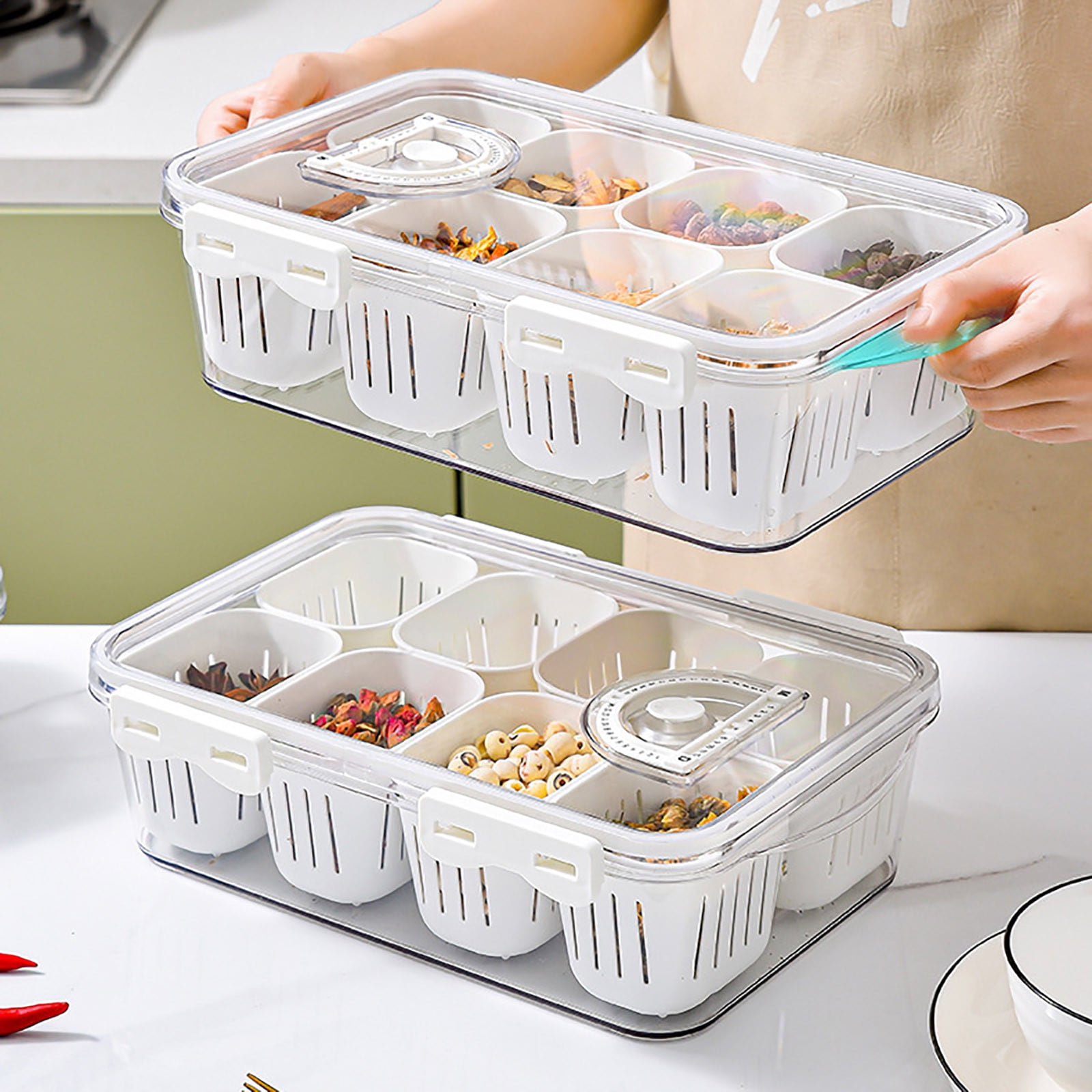 WNFJR Divided Serving Tray With Lid and Handle, Veggie Tray With Lid