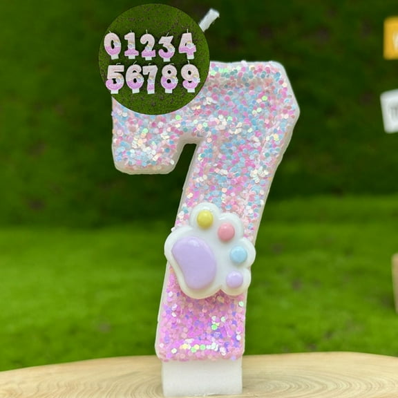 WNFJR Dog Paw Birthday Number Candles for Cake Decoration, Pink Dog Cat Paw Number 7 Candle, Dog Themed Birthday Cake Topper for Party Anniversary Decor Supplies