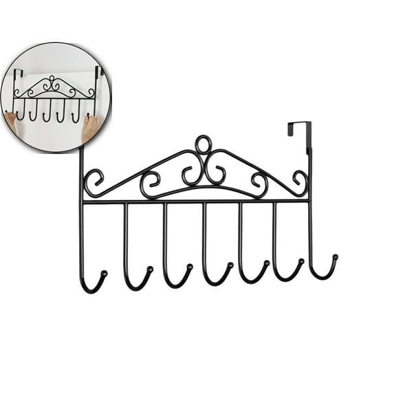 WNFJR Over the Door Hooks, Over the Door Hanger for Hanging, Over Door Towel Rack Coat Rack Hanger Hooks for Clothing, Anti-Rust Over Door Organizer Rack with 7 Hooks(Black)