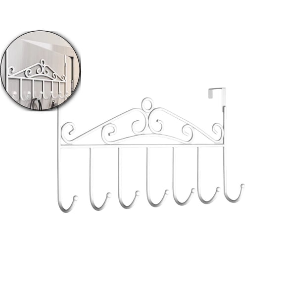WNFJR Over the Door Hooks, Over the Door Hanger for Hanging, Over Door Towel Rack Coat Rack Hanger Hooks for Clothing, Anti-Rust Over Door Organizer Rack with 7 Hooks(White)