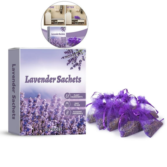 WNFJR Dried Flower Sachets for Drawers and Closets - 10 Reusable Bags, DIY Fresh & Long-Lasting Aroma, Natural Lavender Dried Flowers, for Wardrobes, Shoe Cabinets, Cars