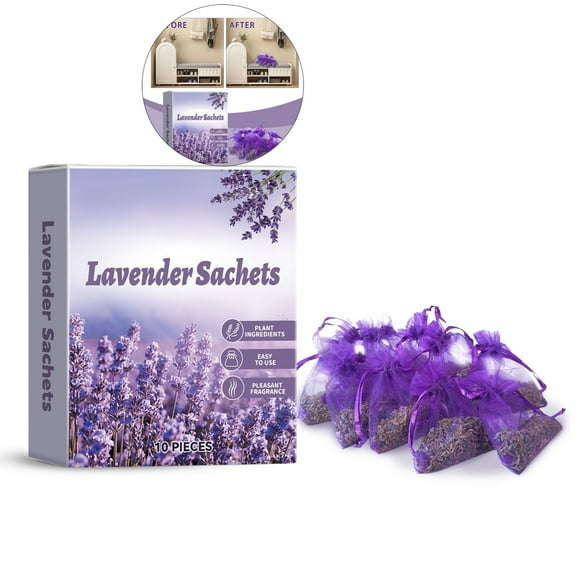 WNFJR Dried Flower Sachets for Drawers and Closets - 10 Reusable Bags, DIY Fresh & Long-Lasting Aroma, Natural Lavender Dried Flowers, for Wardrobes, Shoe Cabinets, Cars