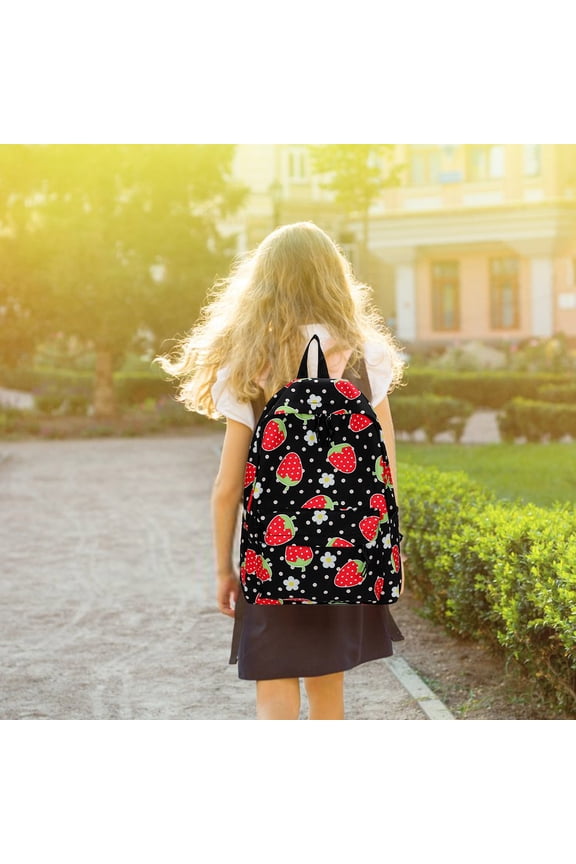 Floral Strawberry Pattern Backpack - Cute and Durable School Bag for Primary & Secondary Students, Canvas Material