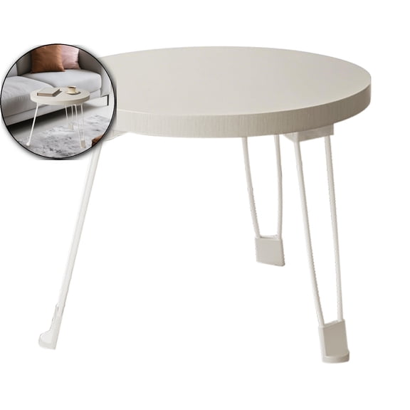 WNFJR Foldable Small Round Side Table for Bedroom, Living Room & Balcony – Portable Wood End Table with Double Layer Storage(White)