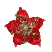 WNFJR Glitter Christmas Flowers Large Velvet Magnolia Artificial Floral Ornaments Flower for Christmas Tree Decoration Wreath Decor Wedding Centerpiece(Red)