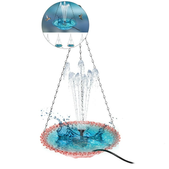 WNFJR Hanging Solar Bird Bath Fountain, Durable Metal Bird Bath Bowl with Solar Powered Pump & 4 Water Spray Nozzles for Outdoor Garden Backyard Patio Lawn