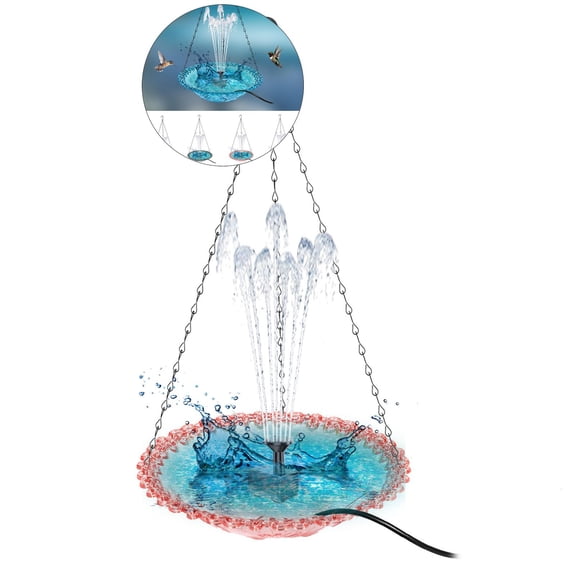 WNFJR Hanging Solar Bird Bath Fountain, Durable Metal Bird Bath Bowl with Solar Powered Pump & 4 Water Spray Nozzles for Outdoor Garden Backyard Patio Lawn