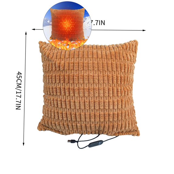 WNFJR Heated Throw Pillow Cover, USB Heated Pillow Cushion Cover, 17.7 x 17.7 Inches, Plug in Heated Pillow Cover for Back, Abdomen, Shoulders