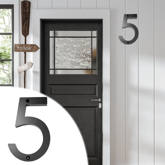 WNFJR House Numbers for Outside- 5 Inch Screw in Stainless Steel Mailbox Numbers-Rustproof/Easy-to-install/Anti-fade/Black/Number 5