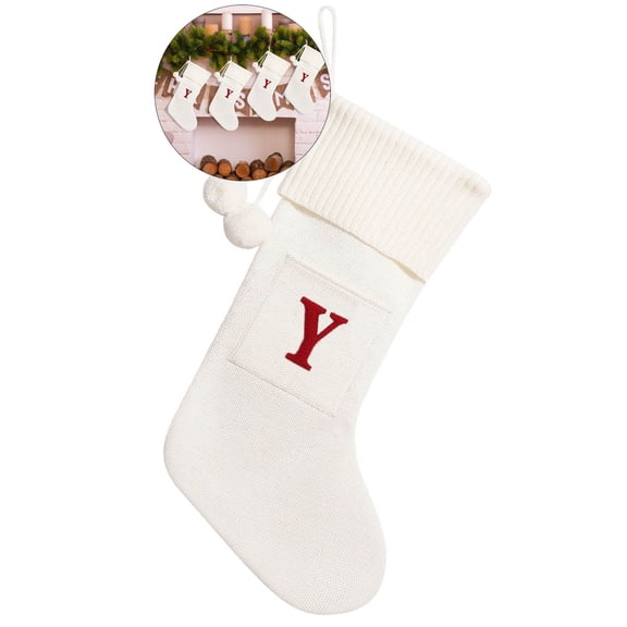 WNFJR Initial Monogram Christmas Stocking White Personalized Christmas Stockings with Embroidered Letters Super Soft Initial Christmas Stocking for Xmas Holiday Christmas Tree Fireplace Decor