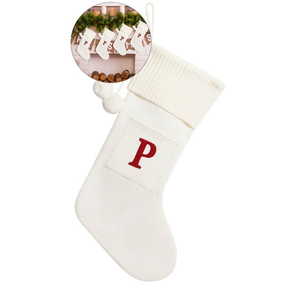 WNFJR Initial Monogram Christmas Stocking White Personalized Christmas Stockings with Embroidered Letters Super Soft Initial Christmas Stocking for Xmas Holiday Christmas Tree Fireplace Decor