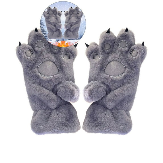 WNFJR Kids Winter Gloves Cartoon Plush Paw Mittens Keep Warm Glove for Girls Boys, Cosplay Costume Gloves(Gray)