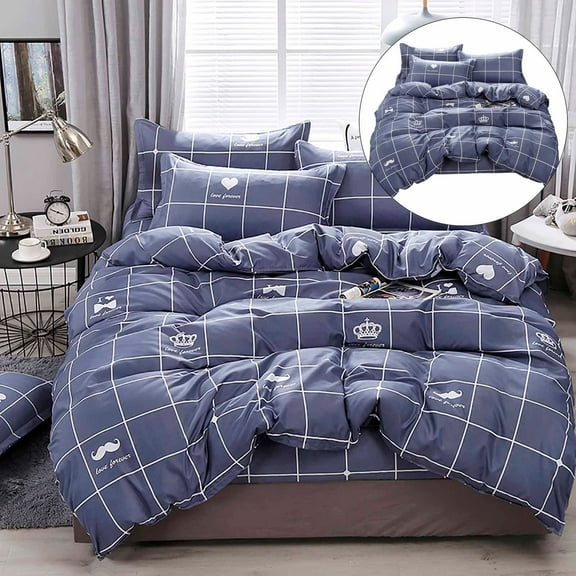 WNFJR King Size Bed Sheets Set -Queen Quilt Bedding Set - 4 Piece Set - Bedding Sheets & Pillowcases,Plain Printed Soft and Breathable Bedding Set for Bed