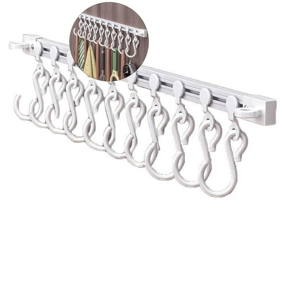 WNFJR Kitchen Utensil Hanging Rrack - Hooks for Kitchen Utensils, No Drilling Wall Mounted Utensil Holder, Kitchen Rail Rack with 10 Hooks Hanger for Kitchen Bathroom