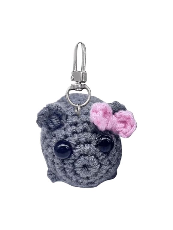 Knitted Sad Hamster Plush Toy, Musical Keychain with Violin Tune, Cute Mini Gift Decoration, Handmade Meme Hamster Doll