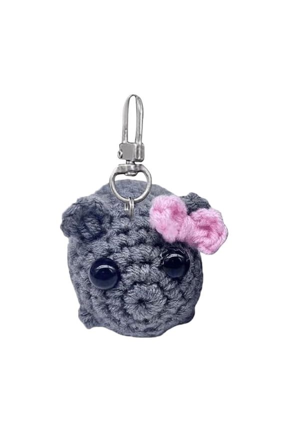 Knitted Sad Hamster Plush Toy, Musical Keychain with Violin Tune, Cute Mini Gift Decoration, Handmade Meme Hamster Doll