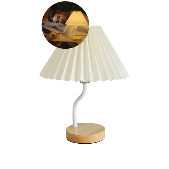 WNFJR LED Table Lamp with Pleated Shade, Small Table Lamp, Modern Bedside Nightstand Lamp for Bedroom, Living Room
