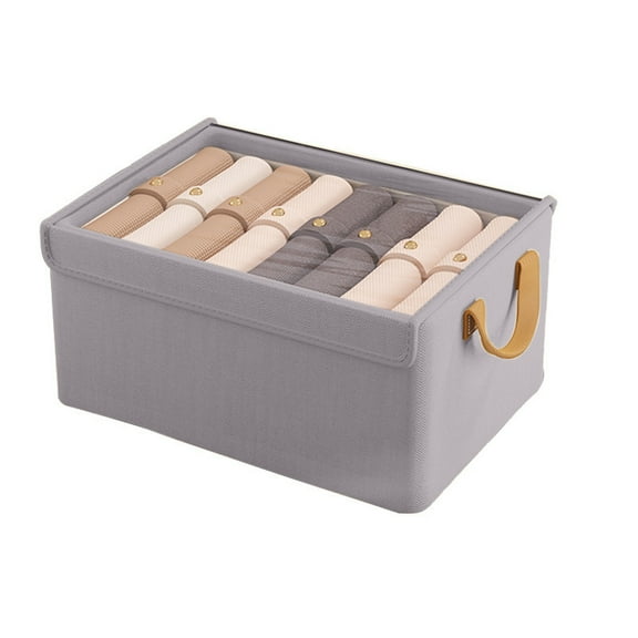 WNFJR Large-Capacity Clothing Storage Box with Cover in Beige Gray, Foldable Fabric Design for Organization of Clothes, Underwear, Pants, Toys, and Daily Necessities