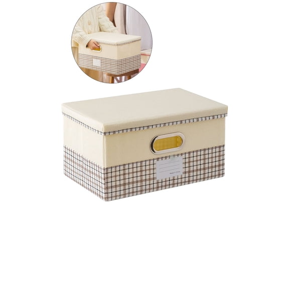 WNFJR Large Collapsible Storage Bins with Lids Fabric Handles, Faux Leather Handles and Label Holder, Decorative Storage Boxes with Lids Large for Home