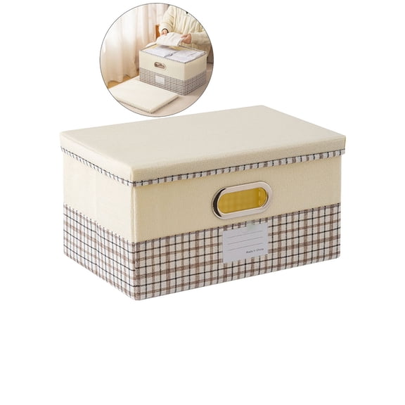 WNFJR Large Collapsible Storage Bins with Lids Fabric Handles, Faux Leather Handles and Label Holder, Decorative Storage Boxes with Lids Large for Home