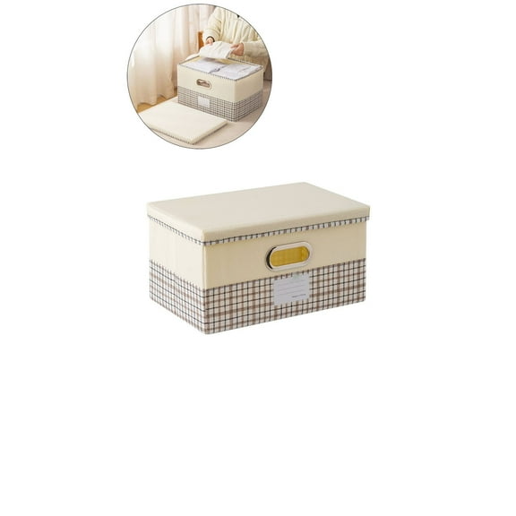 WNFJR Large Collapsible Storage Bins with Lids Fabric Handles, Faux Leather Handles and Label Holder, Decorative Storage Boxes with Lids Large for Home