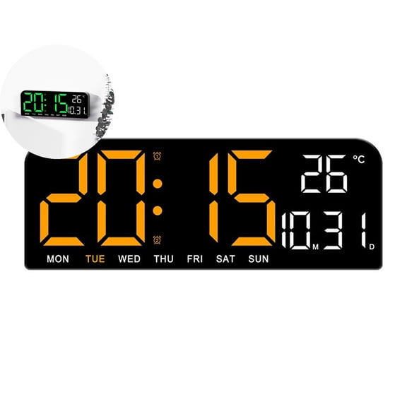 WNFJR Large Digital Wall Clock with LED Display, Alarm Settings, Temperature Display, Countdown Timer, Auto Dimmer & Snooze Function for Bedroom