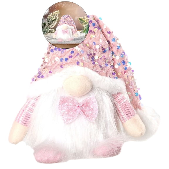 WNFJR Lighted Christmas Gnome, Handmade Sequins Hat, Pink Light Up Elf Plush Holiday Present, Winter Tabletop Christmas Party Decorations, Battery Operated