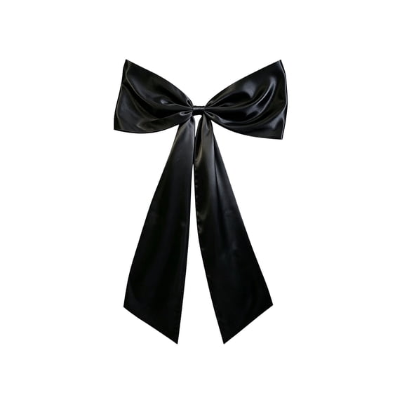 WNFJR Long Elegant Satin Bow Decor, Large Fabric Ribbon Tieback, Reusable Wedding Christmas Party Decoration, Versatile Home Floral Accent,Black