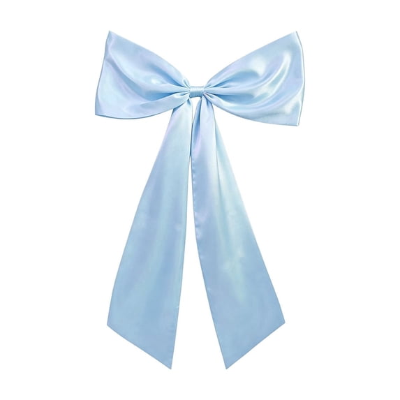 WNFJR Long Elegant Satin Bow Decor, Large Fabric Ribbon Tieback, Reusable Wedding Christmas Party Decoration, Versatile Home Floral Accent,Blue